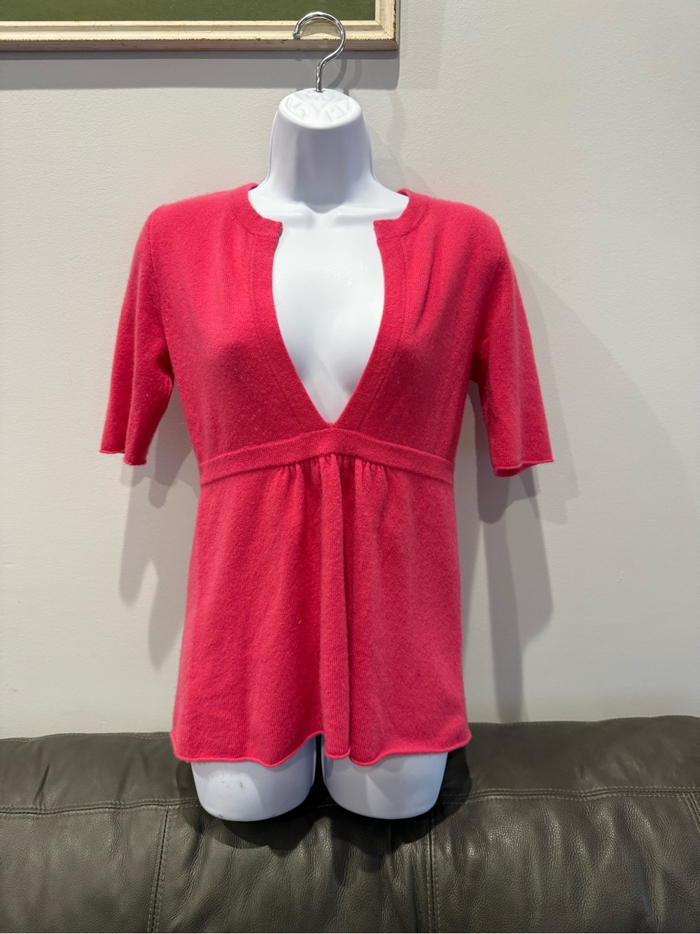 J. Crew Cashmere Deep V-Neck Short Sleeve Tunic in Coral Pink
